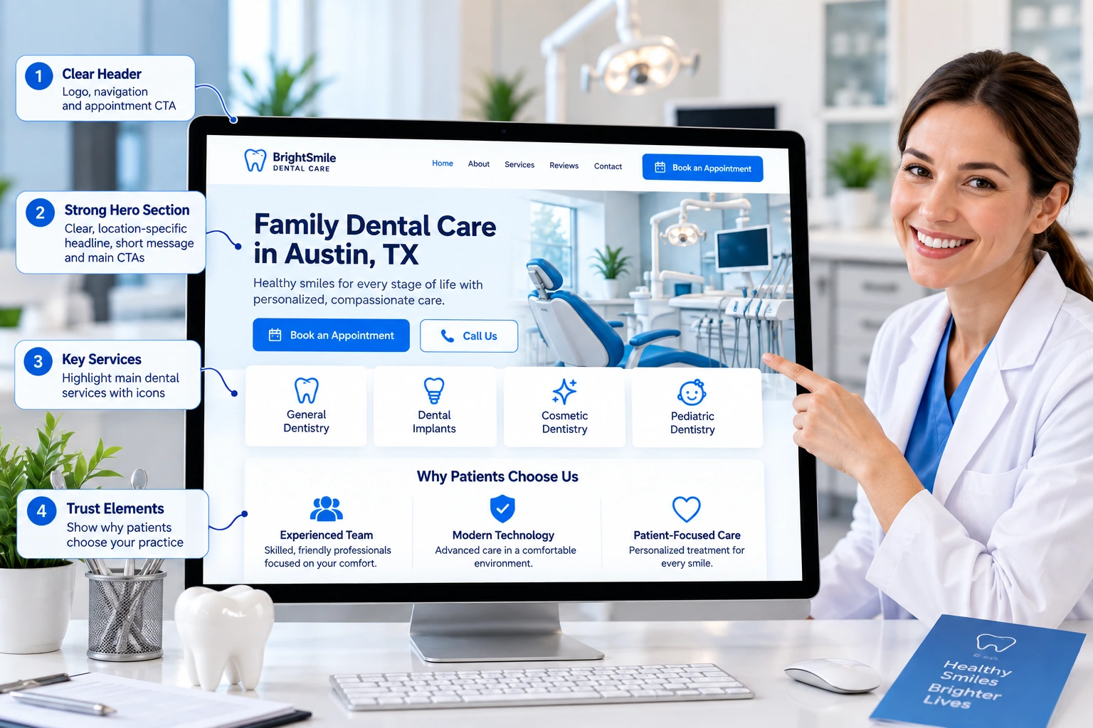 responsive dental website design on desktop tablet and mobile